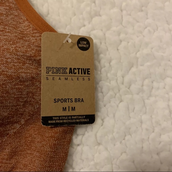 NWT Victoria’s Secret PINK Active Sports Bra Seamless Racerback Orange Size M - Picture 2 of 8